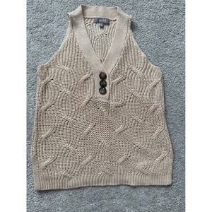 Marled Reunited Clothing Tan Cable Knit Sleeveless Sweater Vest Button V-Neck S